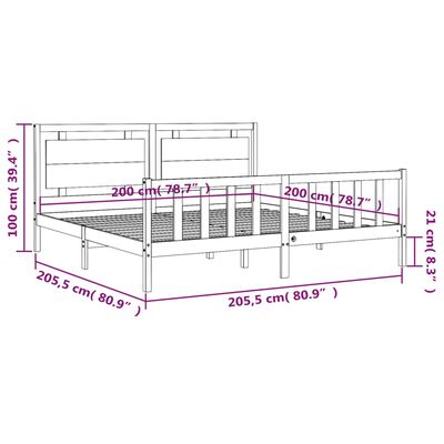 vidaXL Cadre de lit avec tête de lit marron miel 200x200cm bois massif