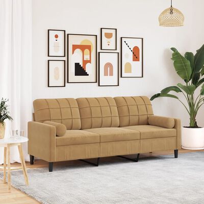 vidaXL Canapé 3 places avec oreillers décoratifs marron 180 cm velours