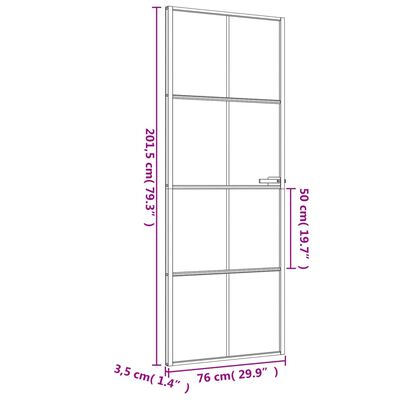 vidaXL Porte intérieure mince noir 76x201,5 cm verre trempé aluminium