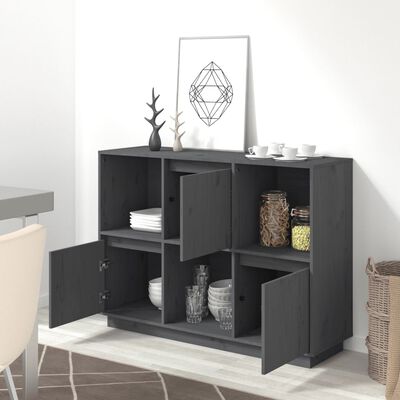 vidaXL Buffet Gris 110,5x35x80 cm Bois massif de pin