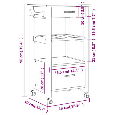 vidaXL Chariot de cuisine MONZA 48x40x90 cm bois massif de pin