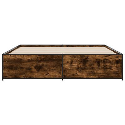 vidaXL Cadre de lit chêne fumé 200x200 cm bois d'ingénierie et métal