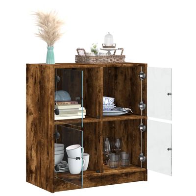 vidaXL Armoire latérale avec portes en verre chêne fumé 68x37x75,5 cm