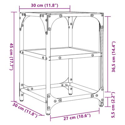 vidaXL Table basse avec dessus en verre transparent 30x30x45 cm acier