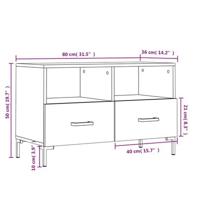 vidaXL Meuble TV Chêne fumé 80x36x50 cm Bois d'ingénierie