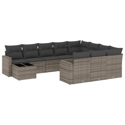 vidaXL Salon de jardin 11 pcs avec coussins gris résine tressée