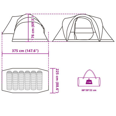 vidaXL Tente familiale à dôme 6 personnes bleu imperméable