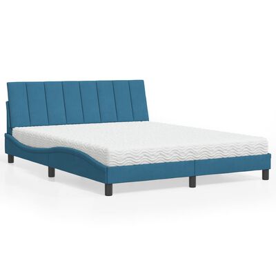 vidaXL Lit avec matelas bleu 160x200 cm velours