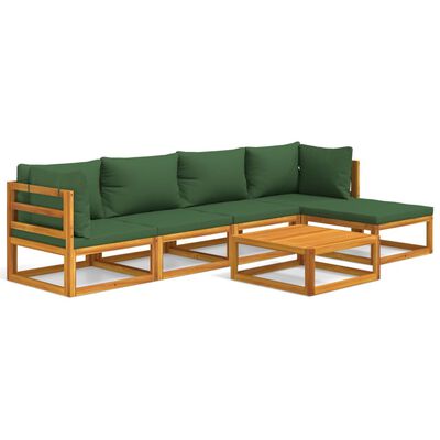 vidaXL Salon de jardin 6 pcs avec coussins vert bois massif