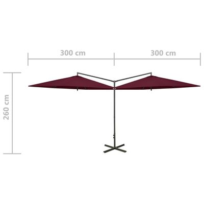 vidaXL Parasol de jardin double et mât en acier Rouge bordeaux 600 cm