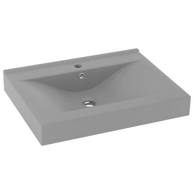 vidaXL Lavabo avec trou de robinet Gris clair mat 60x46 cm Céramique