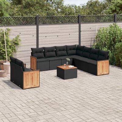 vidaXL Salon de jardin 10 pcs avec coussins noir résine tressée