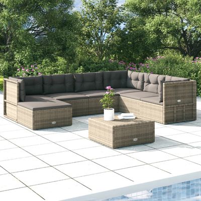 vidaXL Salon de jardin 7 pcs avec coussins Gris Résine tressée