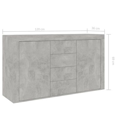 vidaXL Buffet Gris béton 120x36x69 cm Bois d’ingénierie