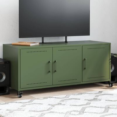 vidaXL Meuble TV vert olive 100,5x39x43,5 cm acier