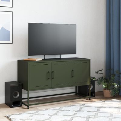 vidaXL Meuble TV vert olive 100,5x39x60,5 cm acier