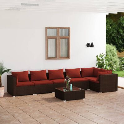 vidaXL Salon de jardin 7 pcs avec coussins Résine tressée Marron