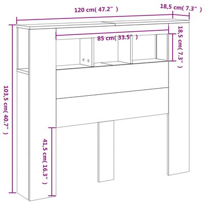 vidaXL Tête de lit à LED chêne sonoma 120x18,5x103,5cm bois ingénierie