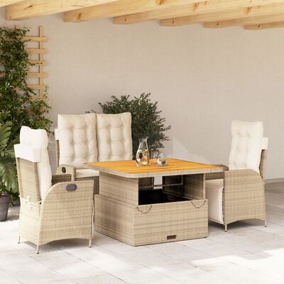 vidaXL Ensemble à manger de jardin avec coussins 5pcs Beige poly rotin