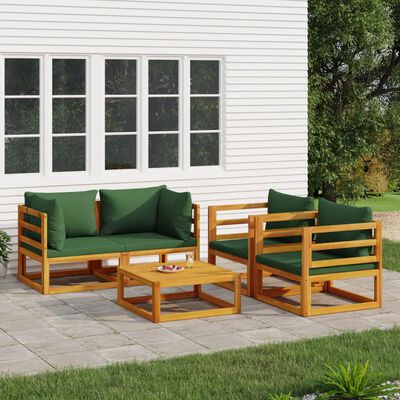 vidaXL Salon de jardin 5 pcs avec coussins vert bois massif