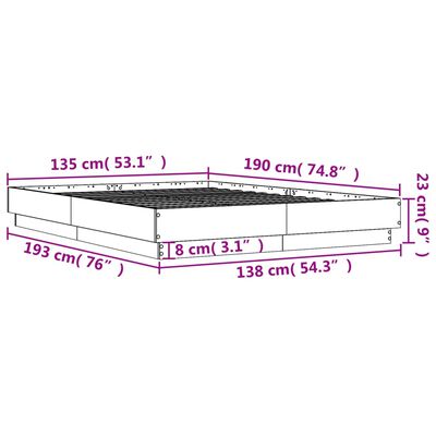 vidaXL Cadre de lit gris béton 135x190 cm bois d'ingénierie