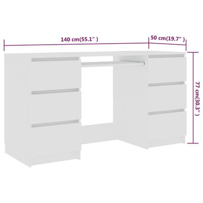 vidaXL Bureau Blanc 140x50x77 cm Bois d'ingénierie