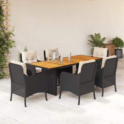 vidaXL Ensemble à manger de jardin coussins 7pcs Noir Résine tressée