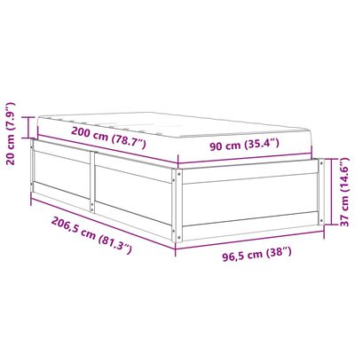 vidaXL Lit avec matelas 90x200 cm bois massif de pin