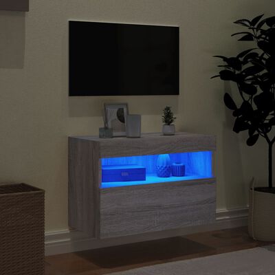 vidaXL Meuble TV mural avec lumières LED sonoma gris 60x30x40 cm