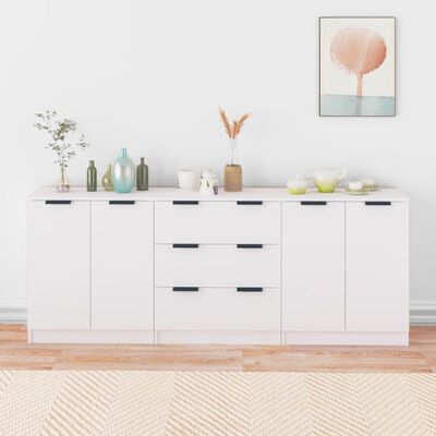 vidaXL Buffets 3 pcs Blanc Bois d'ingénierie