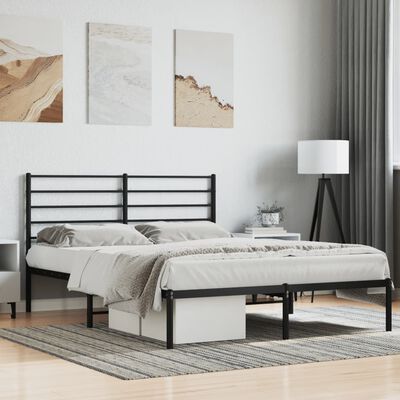 vidaXL Cadre de lit métal sans matelas avec tête de lit noir 135x190cm