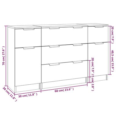 vidaXL Ensemble de buffets 3 pcs chêne fumé bois d'ingénierie