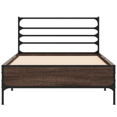 vidaXL Cadre de lit chêne marron 75x190 cm bois d'ingénierie et métal