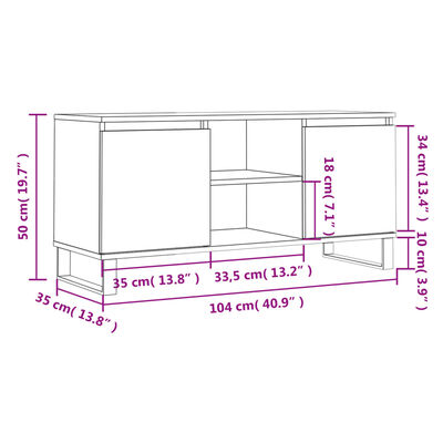 vidaXL Meuble TV gris béton 104x35x50 cm bois d'ingénierie