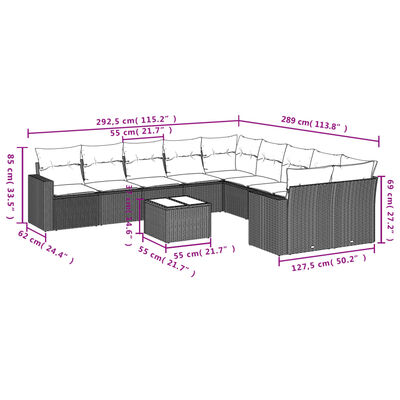 vidaXL Salon de jardin 11 pcs avec coussins noir résine tressée