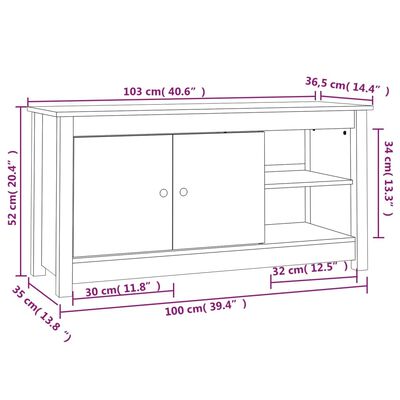 vidaXL Meuble TV Blanc 103x36,5x52 cm Bois de pin massif