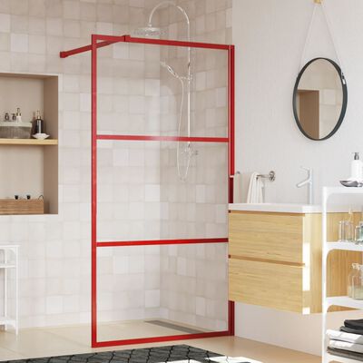 vidaXL Paroi de douche avec verre ESG transparent rouge 115x195 cm