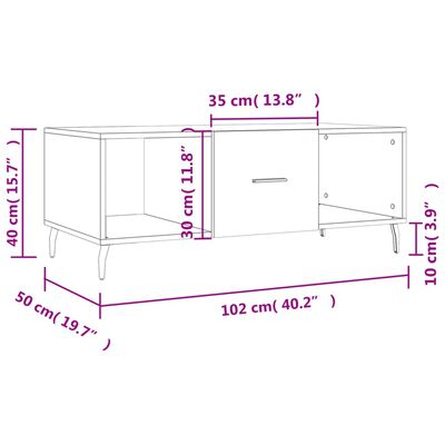 vidaXL Table basse chêne sonoma 102x50x40 cm bois d'ingénierie