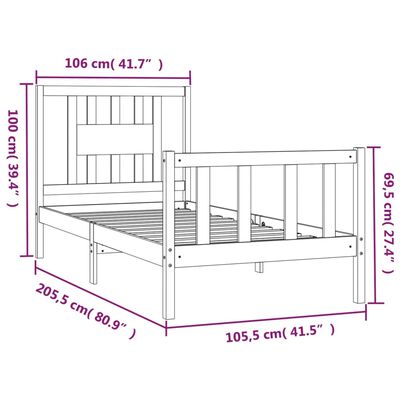 vidaXL Cadre de lit sans matelas noir bois massif de pin 100x200 cm