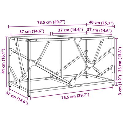 vidaXL Table basse avec dessus en verre transparent 78,5x40x41cm acier