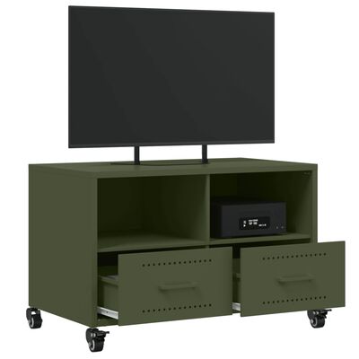 vidaXL Meuble TV vert olive 68x39x43,5 cm acier