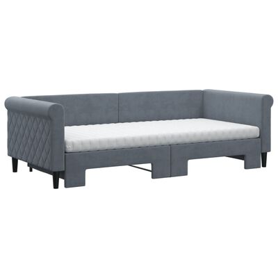 vidaXL Lit de jour avec gigogne et matelas gris foncé 90x200cm velours