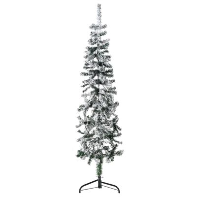 vidaXL Demi sapin de Noël artificiel mince avec neige floquée 150 cm