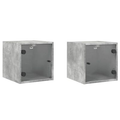 vidaXL Tables de chevet et portes vitrées 2 pcs gris béton 35x37x35 cm