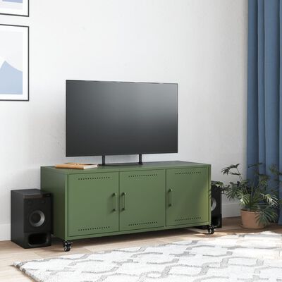 vidaXL Meuble TV vert olive 100,5x39x43,5 cm acier