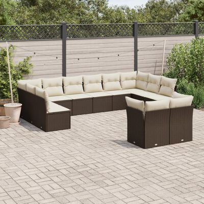 vidaXL Salon de jardin avec coussins 12 pcs marron résine tressée