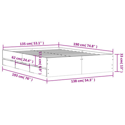 vidaXL Cadre de lit et tiroirs sonoma gris 135x190 cm bois ingénierie