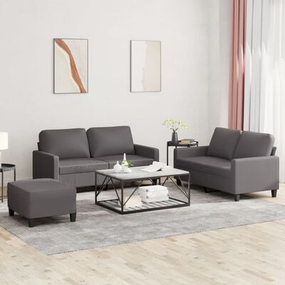 vidaXL Ensemble de canapés 3 pcs avec coussins Gris Similicuir