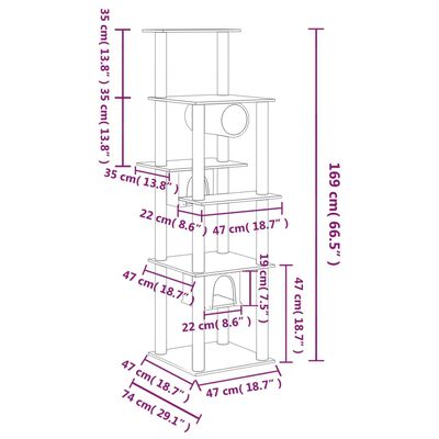 vidaXL Arbre à chat avec griffoirs en sisal Crème 169 cm