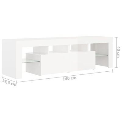 vidaXL Meuble TV avec lumières LED Blanc brillant 140x36,5x40 cm